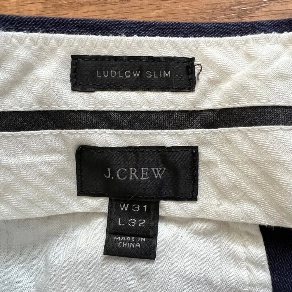 J.Crew Dress Pants Men's Size 31x32 Navy Blue Ludlow Slim Cotton Wool